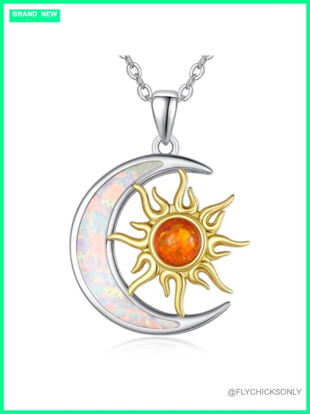 925 Sterling Silver Sun and Moon Necklace Created Opal Pendant 18in Chain